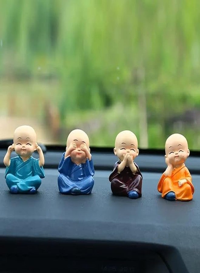LIVELLO Miniature Buddha Monk Figurines | Set of 4 Multicolour Polyresin Statues | Handcrafted Traditional Showpieces for Home, Office, Temple, Meditation Room and Gifting | Spiritual Decorative Items - Image 2